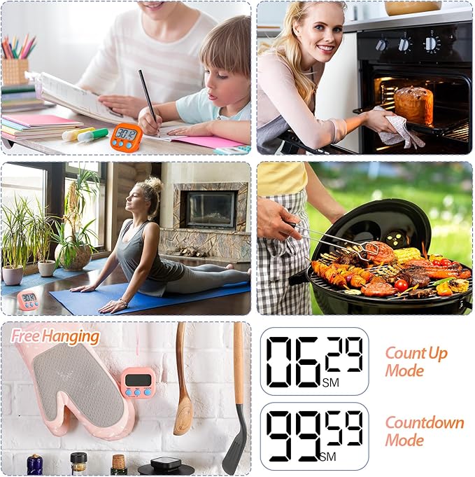 Weewooday 24 Pcs Digital Kitchen Timer Magnetic Timer Bulk On/Off Switch Minute Second Count up Countdown Loud Alarm for Exercise Cook Baking(Multicolor)