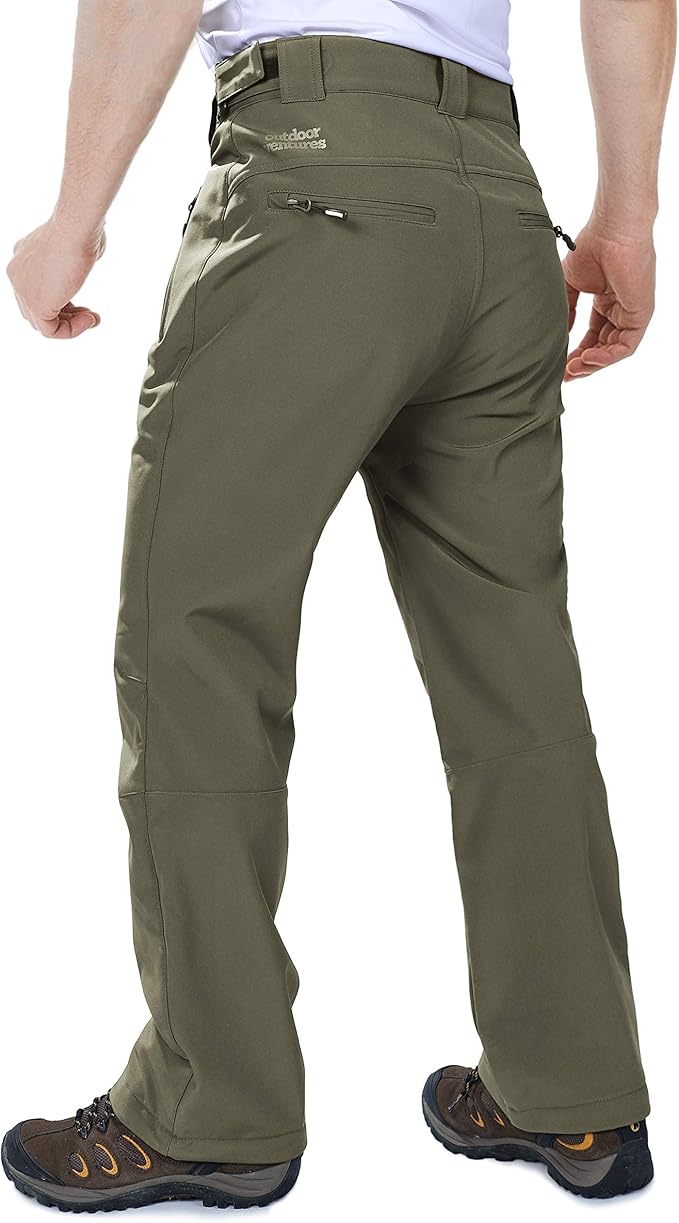 Outdoor Ventures Men's Lite Waterproof Windproof Fleece Lined Warm Hiking Ski Snow Pants Expandable-Waist