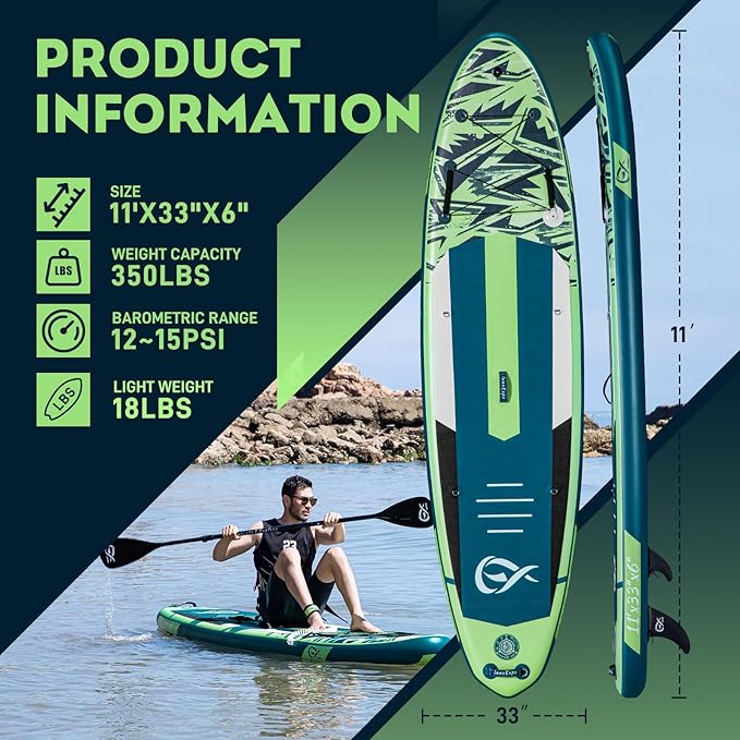 InnoExpo 11' Inflatable Stand Up Paddle Boards with Premium Accessories, Wide Stable SUP Paddle Board Design, Non-Slip Comfort Deck for Youth & Adults