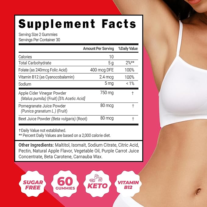 Zenzsual Apple Cider Vinegar Gummies – Digestive, Metabolism and Immune Health Support, Boost Energy – ACV Gummies with VIT B12, Beetroot & Pomegranate - Gelatin and Gluten Free (60 Gummies)