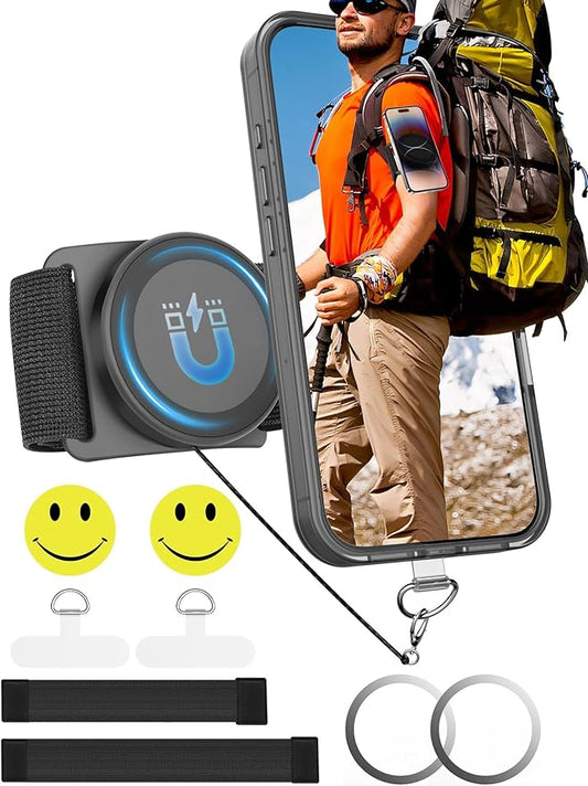 TOPGO [2 Generation Upgrad] Running Phone Holder for iPhone [360° Rotatable & Built-in Retractable Rope] Magnetic Wrist Phone Holder, Magsafe Armband for iPhone 17 Pro and Android (Black, 2 Straps)