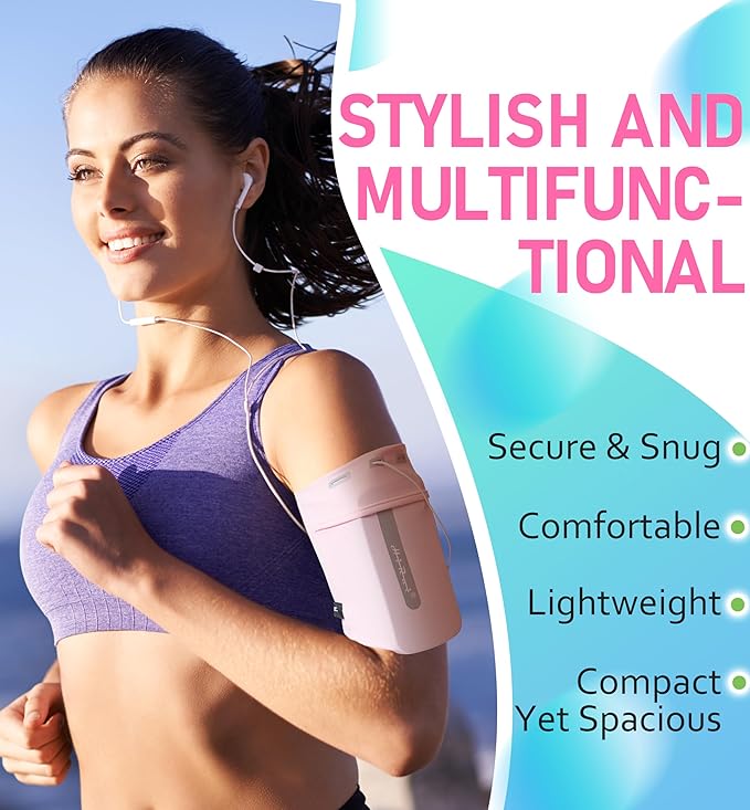 HiRui Running Armband Sleeve Universal Sports Armband Cell Phone Holder Armband for Exercise Workout, Compatible with iPhone 16/15/14/13/Plus/Pro Samsung Galaxy All Phones (L, Pink)