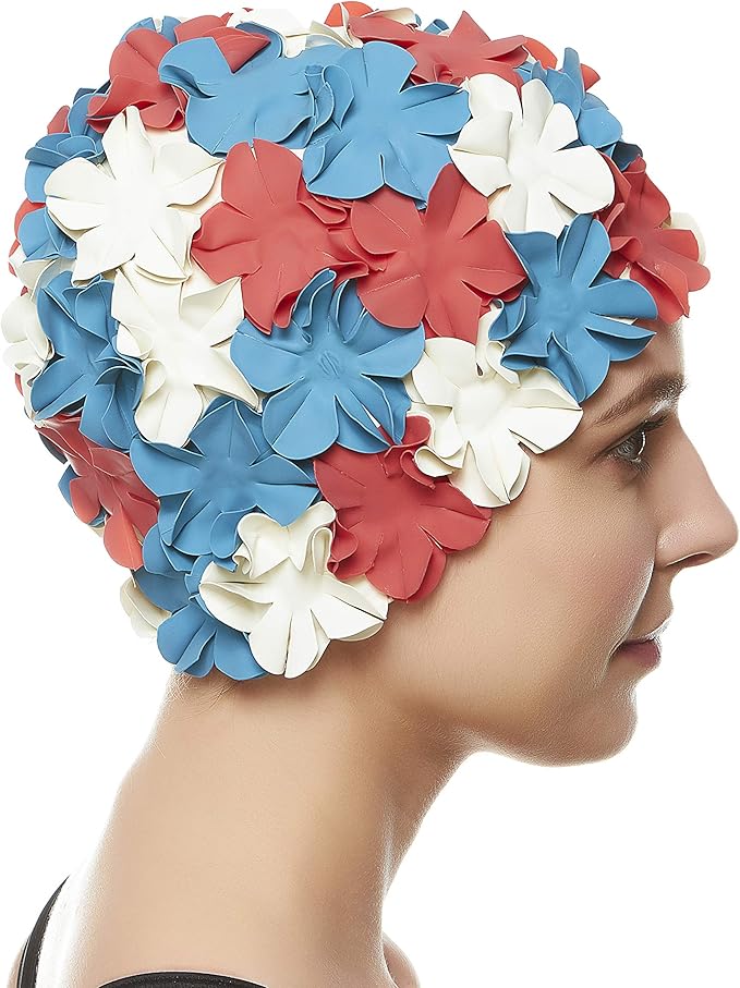 BEEMO Floral Petal Ladies Bathing Swim Cap Women Retro Swim Hat Long/Short Hair