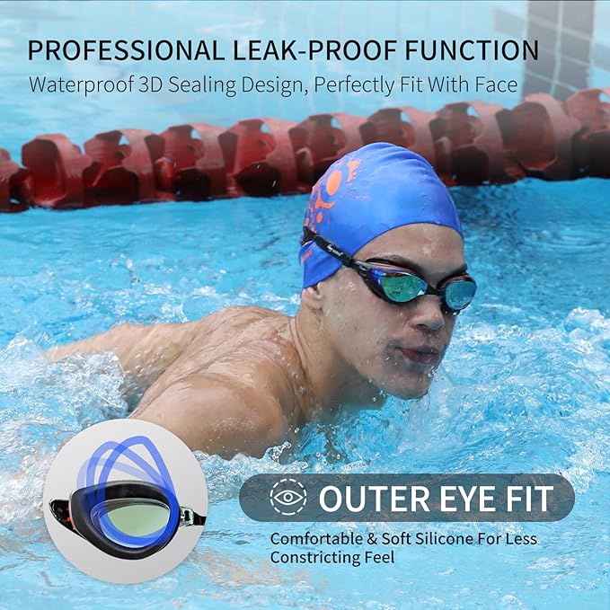 Nearsighted Swim Goggles, Shortsighted Optical Swimming Goggles No Leaking Anti Fog UV Protection for Adult Men Women