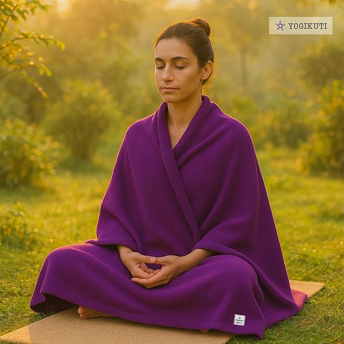 Yogikuti Iyengar Cotton Yoga Blanket Set of One – Thick Handwoven Yoga Blankets for Restorative Yoga, Meditation & Pranayama – Premium Cotton Yoga Blanket for Support & Comfort in Pranayama (Purple)