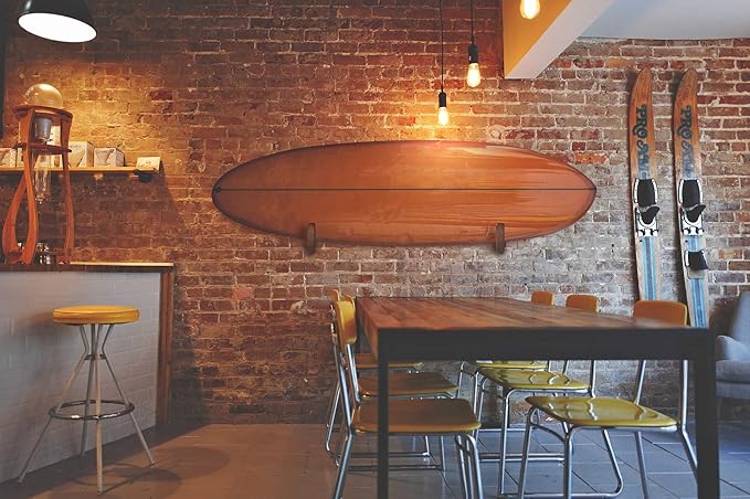 TESLYAR Surfboard Wall Mount – Wooden Surfboard Rack for Wall Storage – Solid Wood Hooks for Surfboard, Snowboard, Paddle Board & Wakeboard – Wave Style