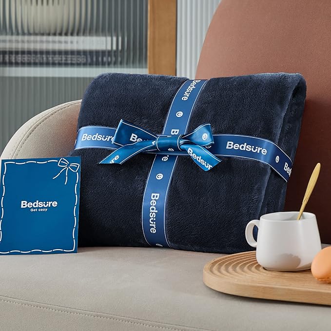 Bedsure Navy Blue Throw Blanket for Couch - 300GSM Soft Cozy Fleece Blankets for Home Decor Gifts, 50x60 Inches