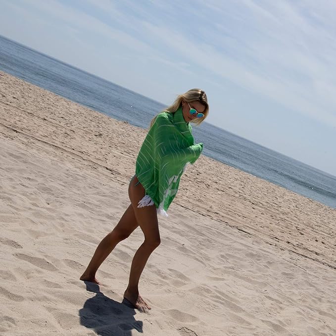 Mosobam 4pc Soft Fouta Peshtemal 35X70, Green-Navy-Charcoal-Coral, Fall Cacala Fleece Blankets, Luxury Sarong, Hamam Towel, Lightweight Outdoor Picnic Blanket Throw, Viscose Made from Bamboo