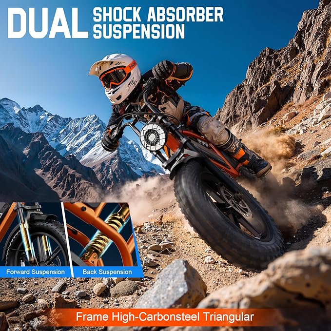 TST Electric Bike for Adults 1500W Peak 20" Fat Tire All-Terrain E-Bike 60/110 Miles 28MPH Electric Dirt Bike for Road Sand Mountain Snow - 48V 15/25AH Battery Powered Electric Motorcycle