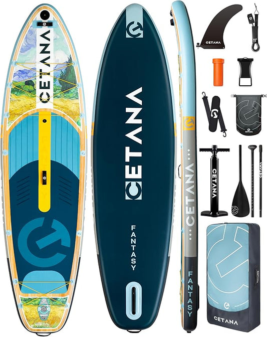 CETANA 11'6×35" Extra Wide Stand Up Paddle Board for Adults & Youth, 400lb Capacity Inflatable Paddle Board, Sup for 2+1 Person with Removable US Fin, 100L Backpack, Floating Paddle, Safety Leash