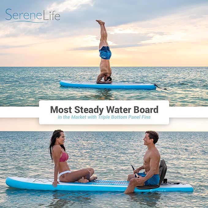 SereneLife Inflatable Stand Up Paddle Board with Premium SUP Accessories – Wide Stable Design with Non-Slip EVA Deck Pad for Adults and Youth of All Skill Levels