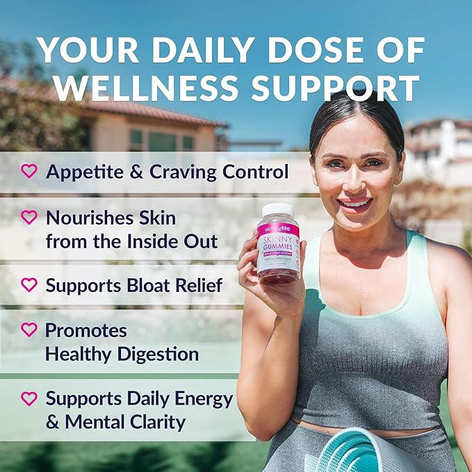 SkinnyFit Skinny Gummies Apple Cider Vinegar Gummies w/ The Mother, Healthy Weight, Immune Support, Vitamin B9, B12, Beetroot, Pomegranate, Vegan-Friendly, 60 Count