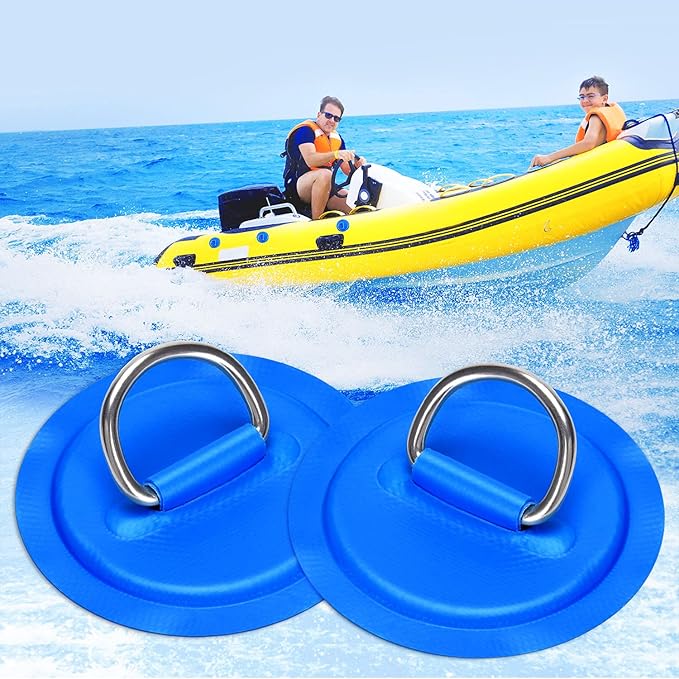 TOBWOLF 6 Pack Stainless Steel D-Ring Patch for Inflatable Boat Kayak Dinghy SUP, D-Ring PVC Patch Stand-Up Paddleboard Canoe Rafting Accessories, NO Glue Included