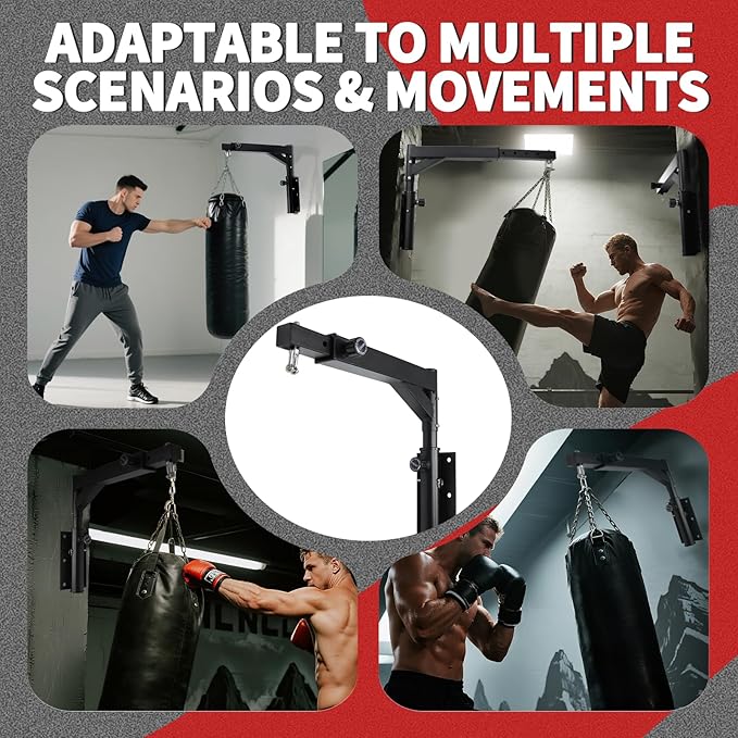 Heavy Bag Hanger Wall Mount Punching Boxing Bag Bracket -Square Tube, Heavy Duty Adjustable Length & Height for Boxing, Taekwondo, Muay Thai Bags, for Home Gym Installation