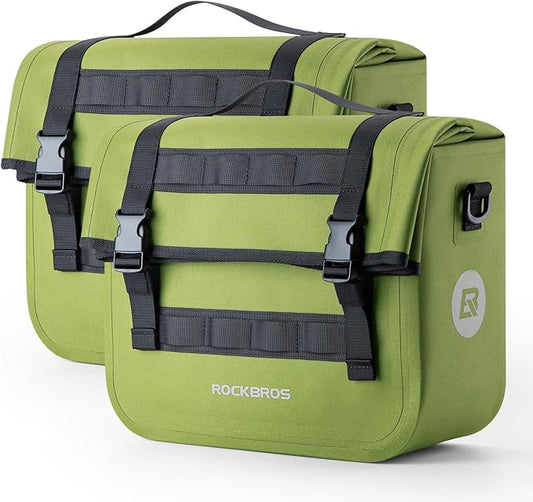 ROCKBROS Bike Panniers 15L Capacity Waterproof Bike Rack Bag Bicycle Panniers for Cycling Commuting Bikepacking Green 2PCS