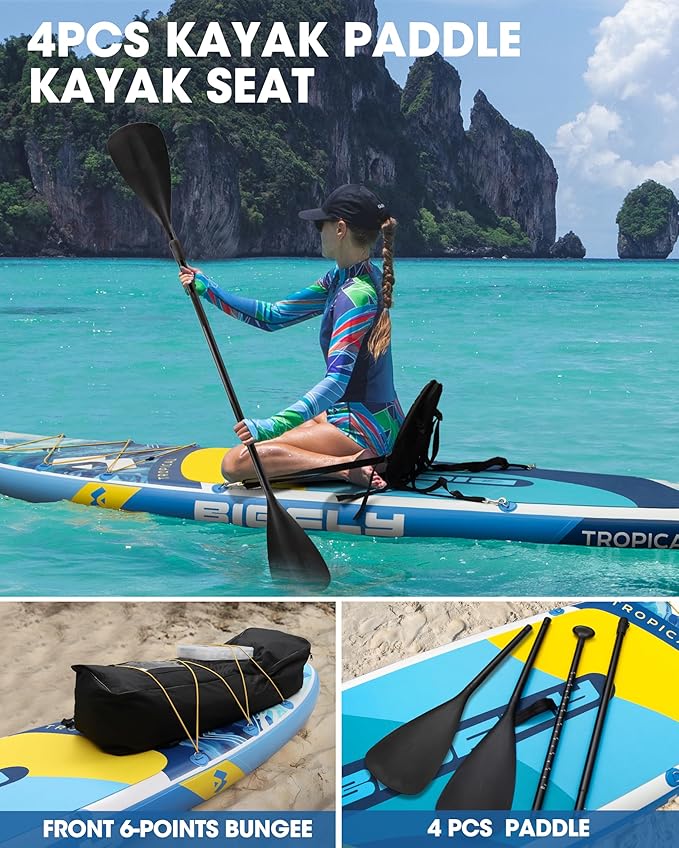 Bigfly Inflatable Stand Up Paddle Board 11’*34”*6”, Blow Up Paddle Board for Adults,with Detachable Fins, Pump, Floating Paddle, Safety Leash,Backpack