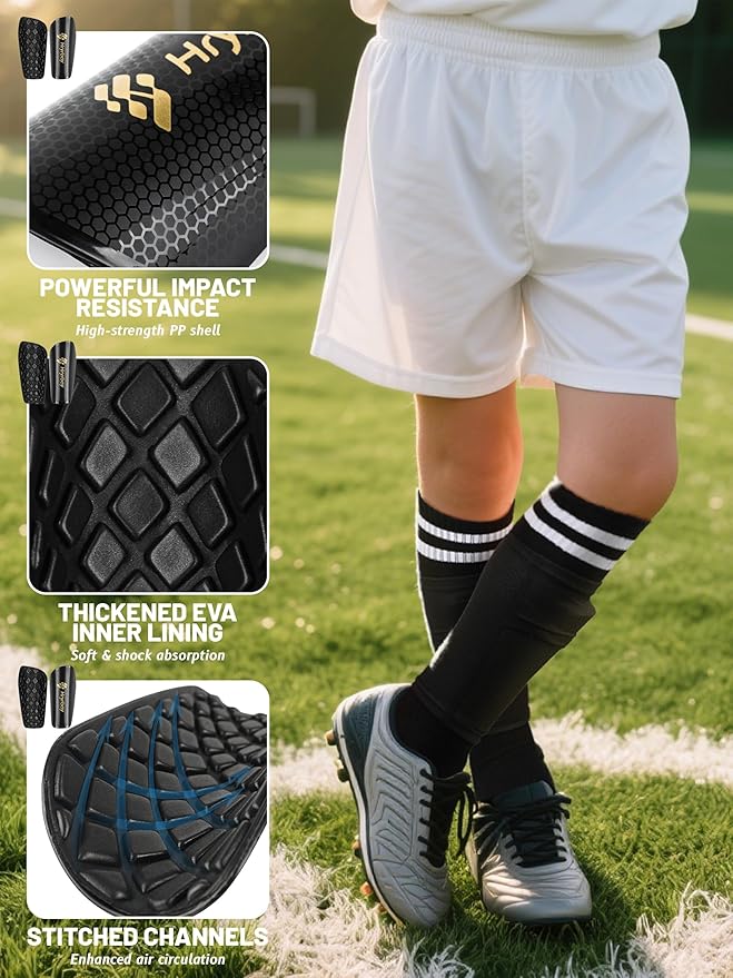 Kids Soccer Shin Guards, Youth Toddler Shin Pads with Sleeves and Soccer Socks for Age 3-16 Boys Girls Protective Lightweight Soccer Equipment