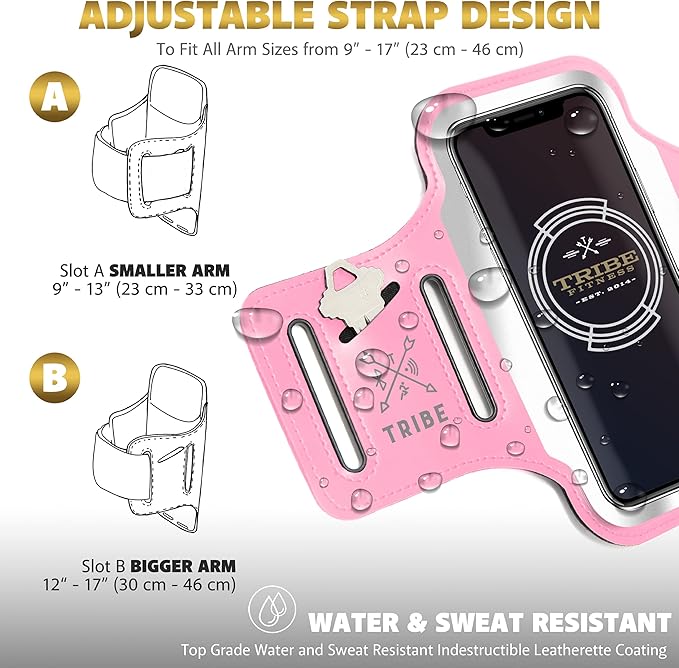 TRIBE Running Phone Holder Armband. iPhone & Galaxy Cell Phone Sports Arm Bands for Women, Men, Runners, Jogging, Walking, Exercise & Gym Workout. Fits All Smartphones. Adjustable Strap, CC/Key Pocket