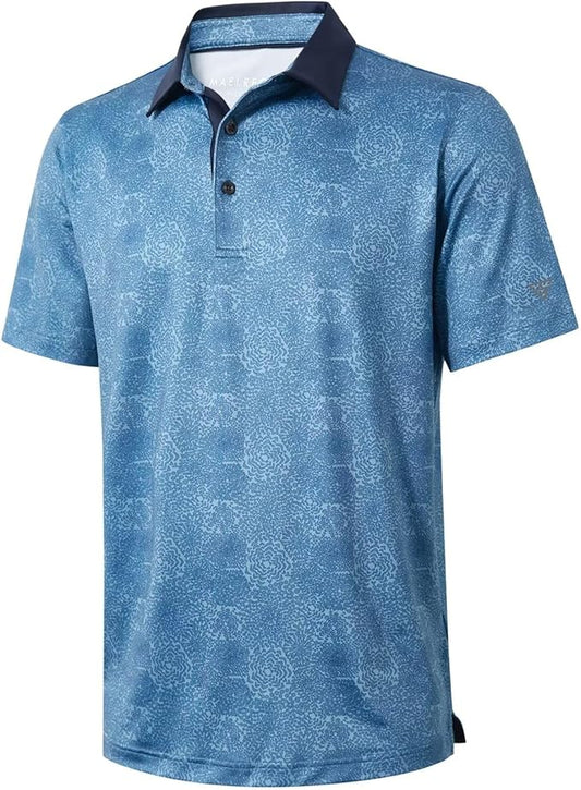 Men's Golf Polo Shirts Short Sleeve Striped Performance Moisture Wicking Dry Fit Golf Shirts for Men