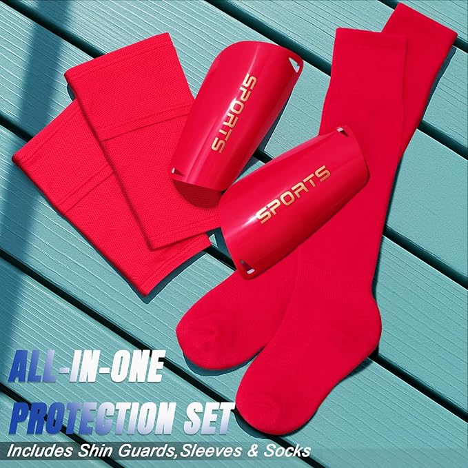 XZQTIVE Soccer Shin Guards with Shin Sleeves and Soccer Socks, Football Shin Pads Set for Kids Youth and Adult