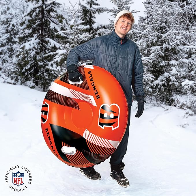 NFL Snow Tube, Heavy Duty Inflatable Sled for Tubing, Fun Winter Toys for Kids & Adults, Football Gifts for Boys - Cincinnati Bengals