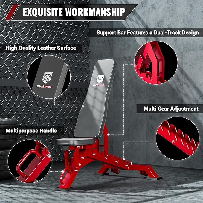 Major Fitness Weight Bench, Capacity Bench Press and 32 Adjustable Positions Strength Training Bench for Garage and Home Gym Workouts, Weight Lifting, and Bench Press