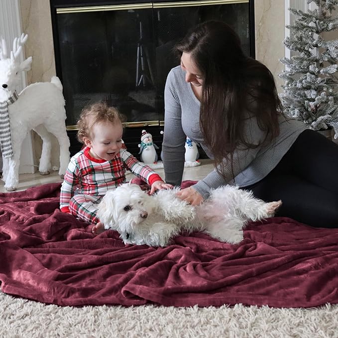 Bedsure Fleece Blankets Queen Size Red Burgundy - Bed Blanket Soft Lightweight Plush Fuzzy Cozy Luxury Microfiber, 90x90 inches