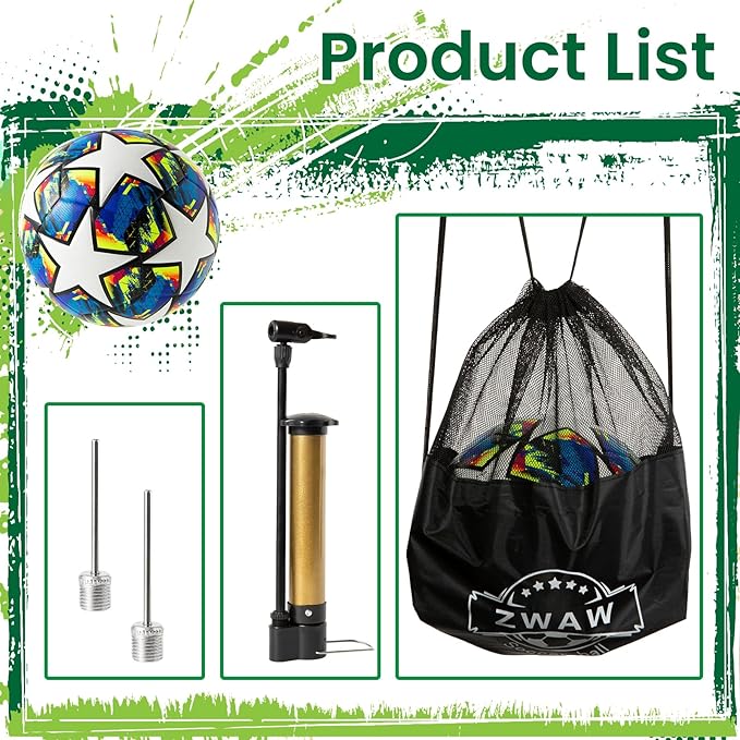 Size 5 Soccer Ball, Waterproof PU Leather, Official Match Ball, with Pump & Needles
