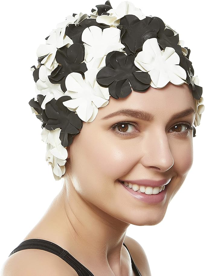 BEEMO Floral Petal Ladies Bathing Swim Cap Women Retro Swim Hat Long/Short Hair