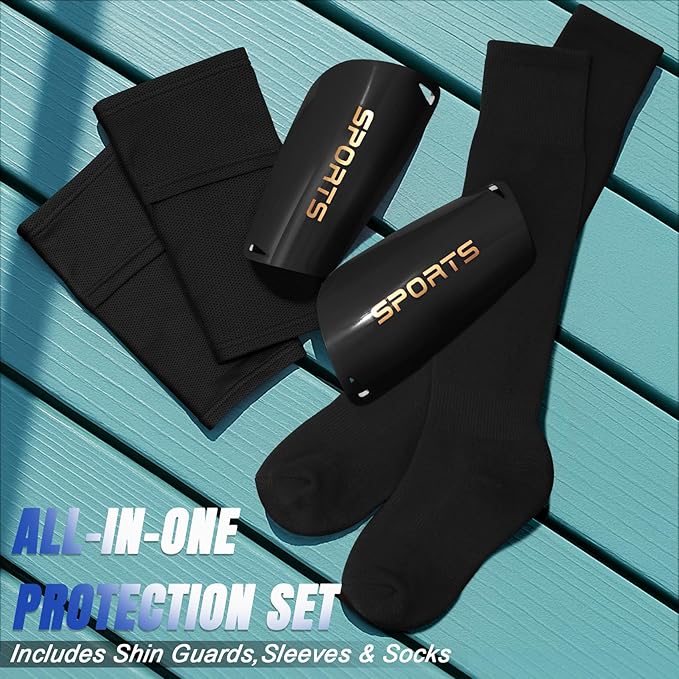 XZQTIVE Soccer Shin Guards with Shin Sleeves and Soccer Socks, Football Shin Pads Set for Kids Youth and Adult