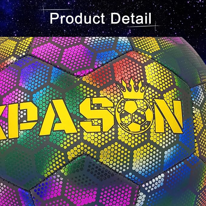 Soccer Ball, Holographic Reflective Glowing Soccer Ball for Men Women Training