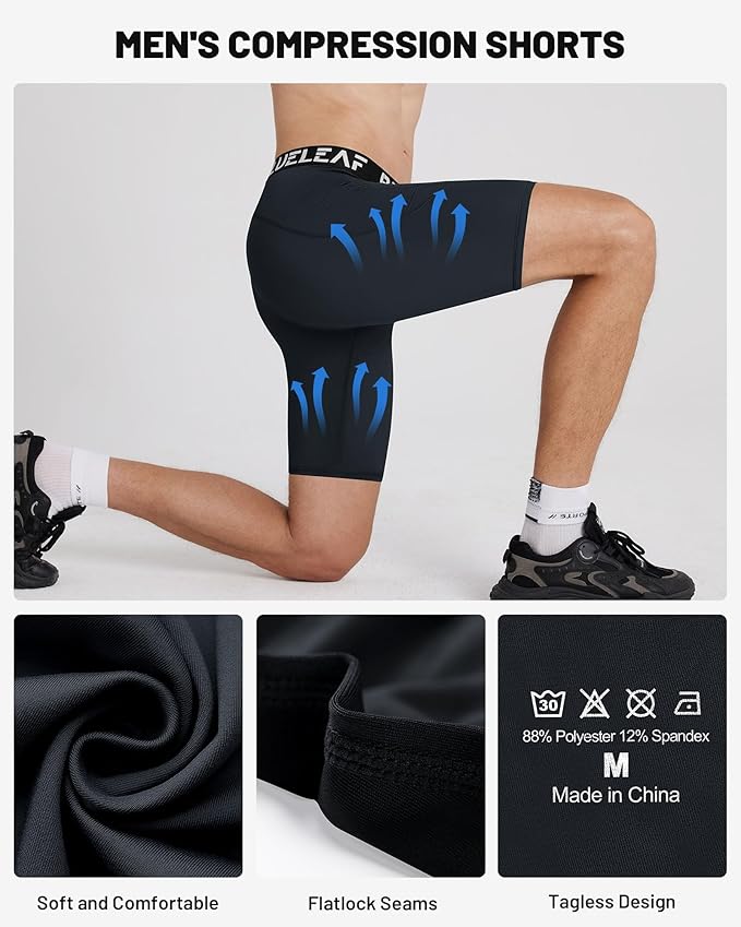 Blueleaf Men's Compression Shorts Sports Running Spandex Shorts Performance Athletic Workout Base Layer Underwear