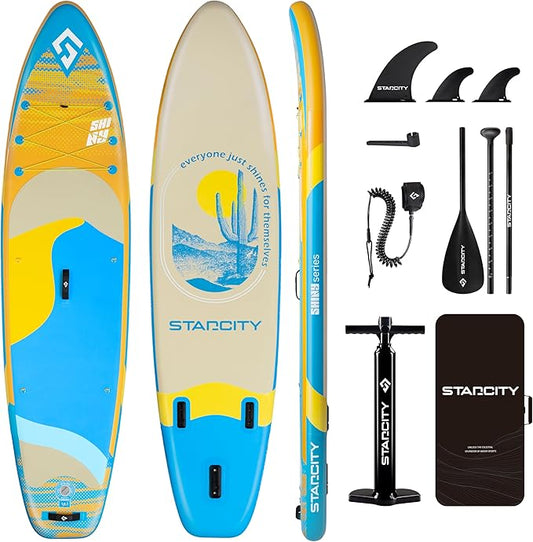 Starcity 11'*34"*6" Blow Up Paddle Board, Inflatable Paddle Board,Paddle Board,Spacious and Stable, Anti Slip and Easy to Operate, Large Size Suitable for Single Person/Family/Pet Use.