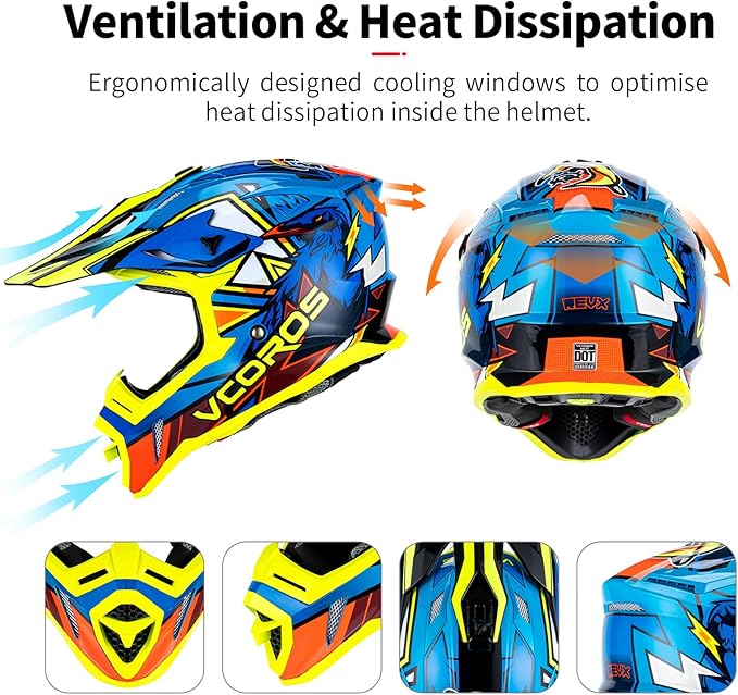 VCOROS H637 Adult Motocross Helmets ATV Dirtbike BMX MX Offroad Adventure UTV Helmets DOT Approved