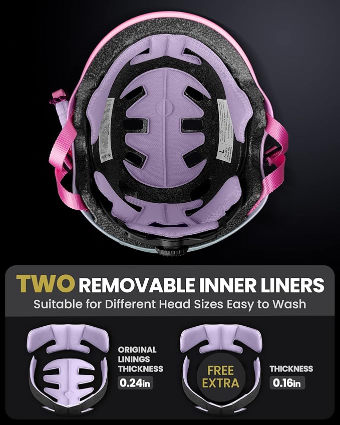 OutdoorMaster Skateboard Cycling Helmet - Two Removable Liners Ventilation Multi-Sport Scooter Roller Skate Inline Skating Rollerblading for Kids, Youth & Adults