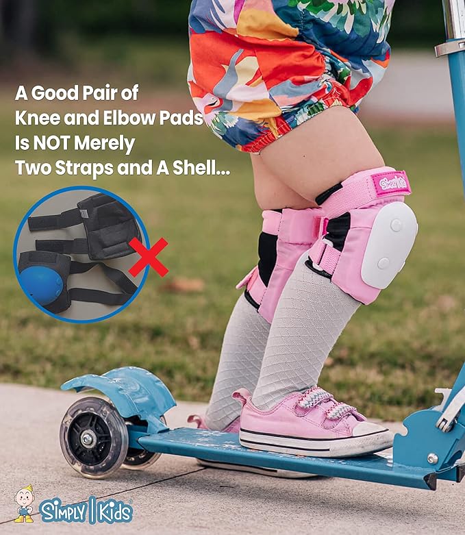 Simply Kids Knee and Elbow Pads with Wrist Guards, HardSoft Pad Tech. - CPSIA Certified Protective Gear Set - Inline Roller Skate Skateboard Bike Knee Pads for Kids Child Girls Boys Toddler Youth