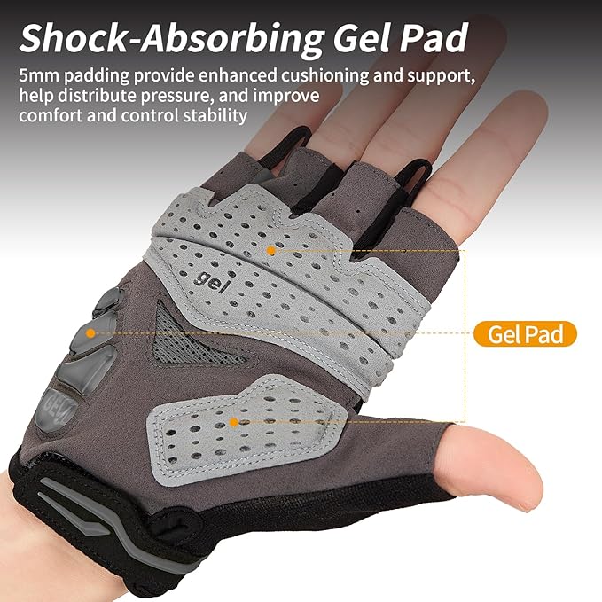Souke Sports Mens Cycling Gloves with Gel Pads Half Finger Bike Gloves Lightweight Anti-Slip Shock-Absorbing for MTB Road Biking
