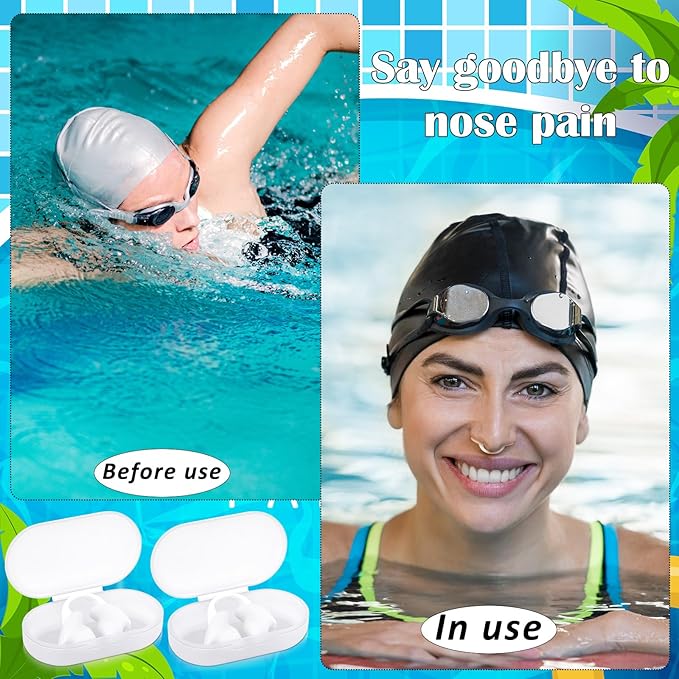 Soulchen 2 Pcs Swimming Nose Plugs Silicone Waterproof Painless Swim Nose Clip with Storage Box for Adults Kids Men Women Beginners