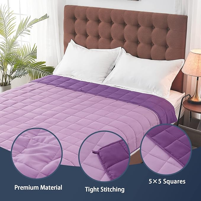 yescool Weighted Blanket for Adults (20 lbs, 88” x 104”, Purple) Cooling Heavy Blanket for Sleeping Perfect for 190-210 lbs, Queen Size Breathable Blanket with Premium Glass Bead, Machine Washable