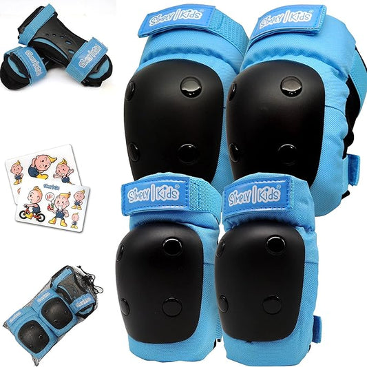 Simply Kids Knee and Elbow Pads with Wrist Guards, HardSoft Pad Tech. - CPSIA Certified Protective Gear Set - Inline Roller Skate Skateboard Bike Knee Pads for Kids Child Girls Boys Toddler Youth