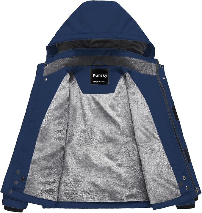 Pursky Boy's Waterproof Ski Jacket Kids Winter Snow Coats Fleece Raincoats Parka