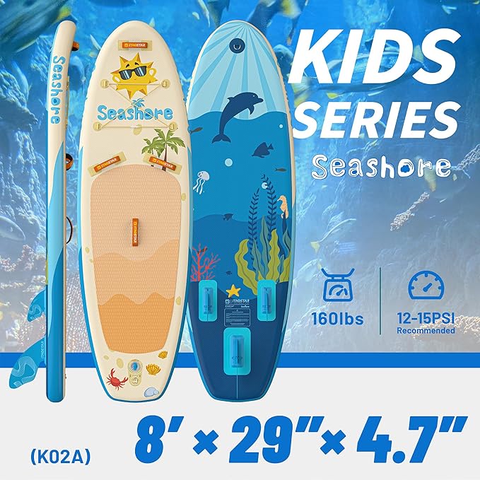 Joy 8'×29"/11'×35" Inflatable Paddle Board for Kids, One-Stop Premium SUP Accessories, Stand Up Paddle Board for More Balance, Tailored Fins for More Fun