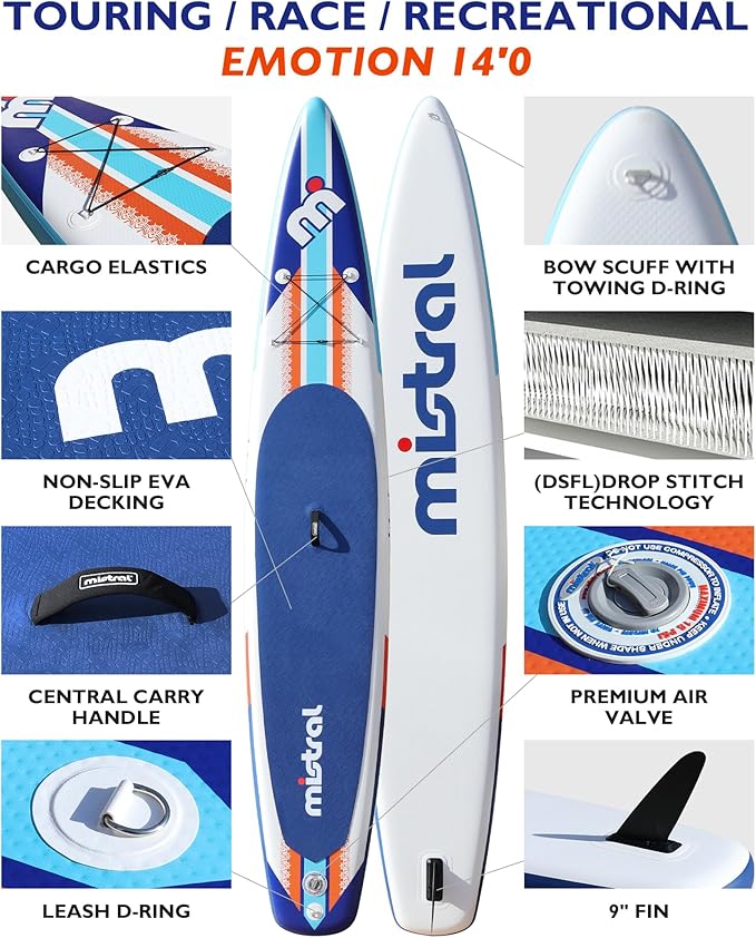 Mistral Stand Up Inflatable Paddle Board Racing & Touring Board 13'2"/ 14' Race Board, Backpack with Wheels, Durable ISUP for Youth & Adult, w/Premium SUP Accessories