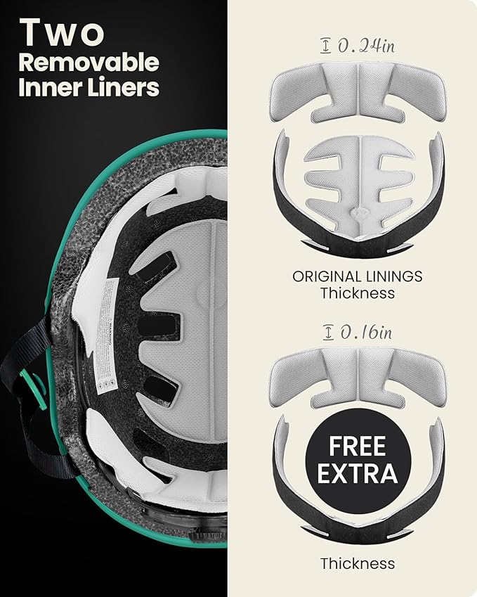 OutdoorMaster Skateboard Cycling Helmet - Two Removable Liners Ventilation Multi-Sport Scooter Roller Skate Inline Skating Rollerblading for Kids, Youth & Adults