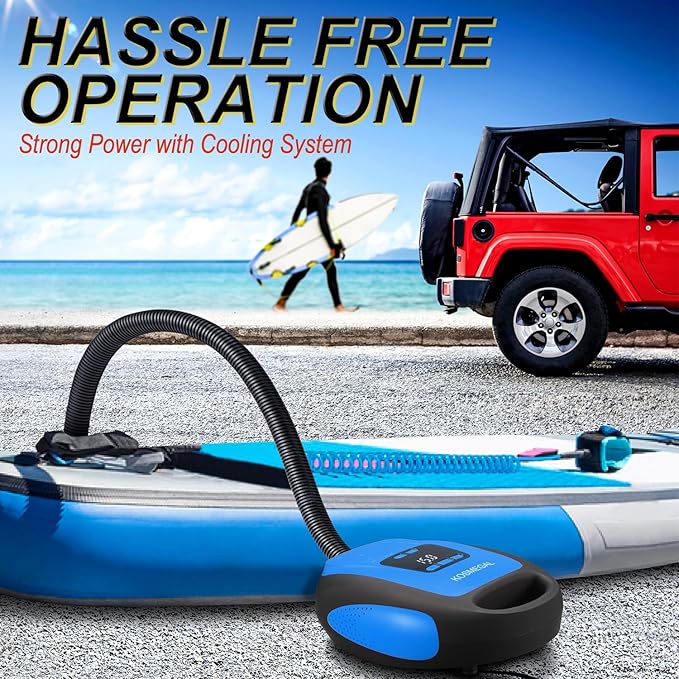 Paddle Board Pump Electric Portable, SUP Pump for Paddleboard, 20PSI Air Compressor with Auto-Off, Deflation Function and 12V DC Car Connector for Inflatables, Kayaks and Boats