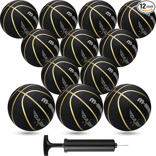 Jerify 12 Pieces Basketballs Bulk Official Size 7 Rubber Basketballs 29.5 Rubber Inflatable Basketballs with Pump Indoor Outdoor Basketballs Bulk Standard Basketball for Training and Play