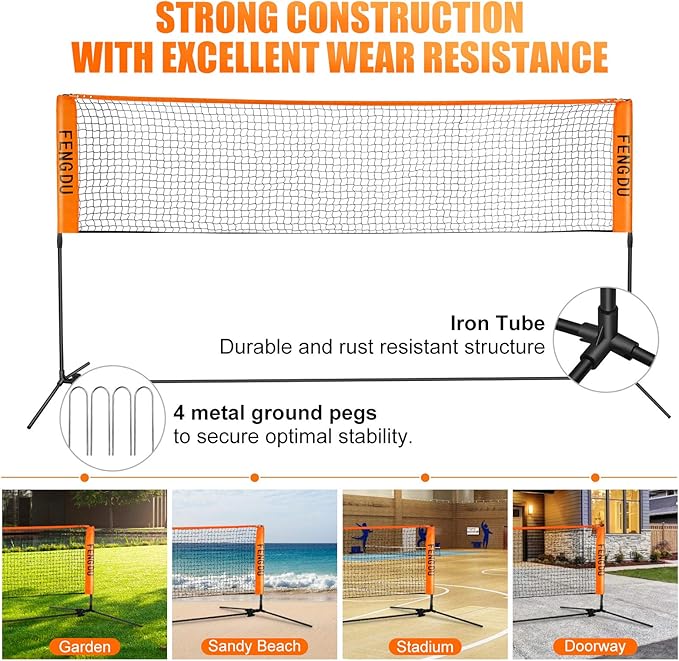 Portable Badminton Net Set, Adjustable Height Tennis Net, Kids Volleyball,Soccer Net Easy Setup Nylon Sports Net with Poles for Backyard, Indoor, Outdoor, Beach