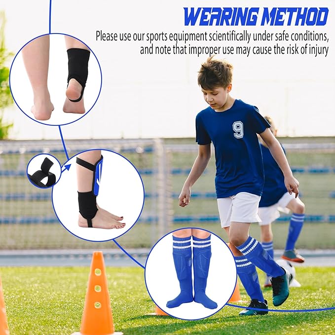Soccer Shin Guards and Socks Kids Youth Lightweight Soccer Pads Defender with Ankle Protection Ski Shin Guards Football Equipment for Age 4-14 Toddler Boys Girls Teens
