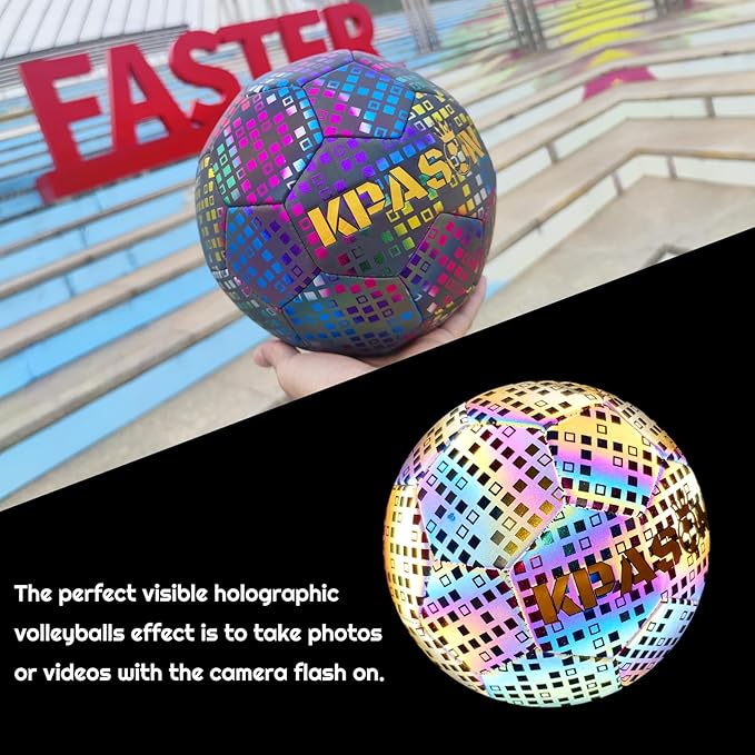 Soccer Ball, Holographic Reflective Glowing Soccer Ball for Men Women Training