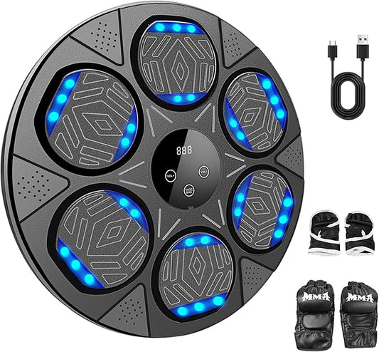 Music Boxing Machine, Bluetooth Music Punching Machine with Gloves, Electronic LED Boxing Training Equipment Wall Mounted, 9 Modes & 9 Speeds, Boxing Target for Home, Office, Gym